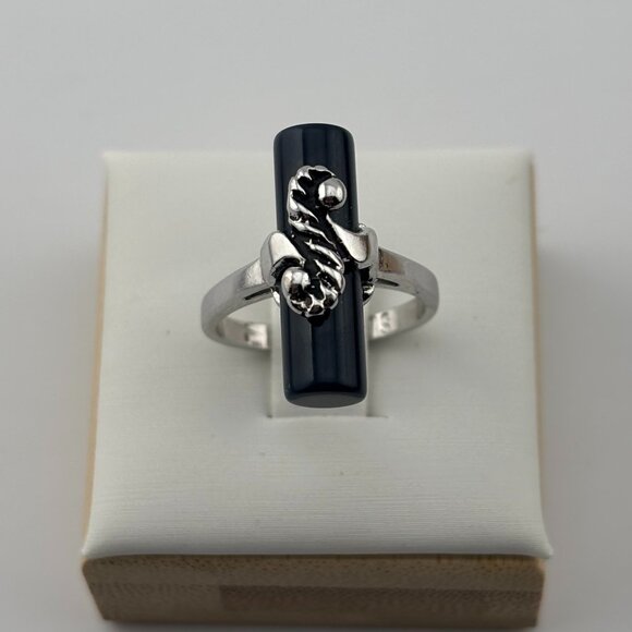 Vintage Sum Spec "Something Special" Silver Black Onyx Seahorse Ring - Picture 3 of 8